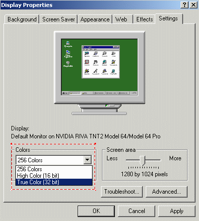 Display Properties - Settings